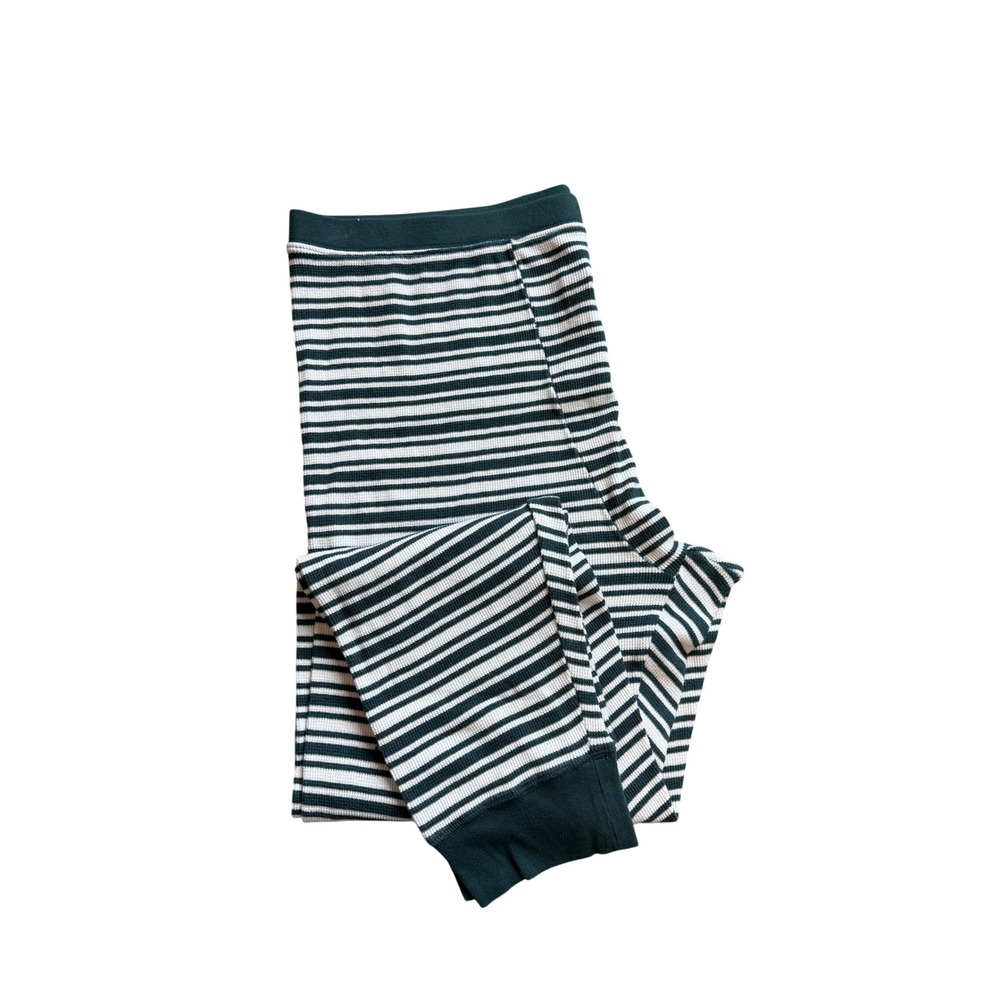 Victorias Secret PINK Pajama Pants XXL Green White Striped Waffle Knit Thermal